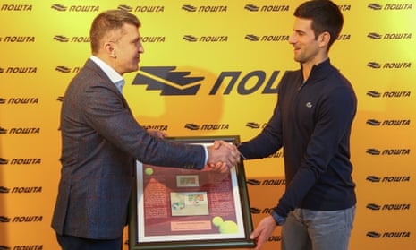 Novak Djokovic posted this image of himself receiving his own stamp at the Serbian National Postal Service on 16 December