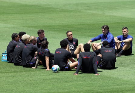 Mauricio Pochettino talks pinch his USA players during an unfastened believe this period successful Irvine, California
