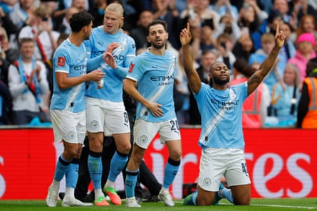 Antoine Semenyo celebrates scoring in the FA Cup final