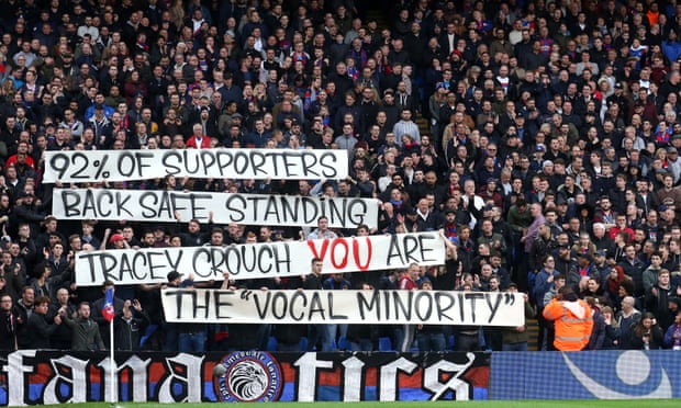 Crystal Palace fans make their feelings known about the government’s dismissal of safe-standing.