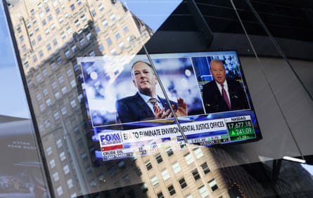 An image of Lee Zeldin above a chyron that reads ‘EPA to eliminate environmental justice offices’