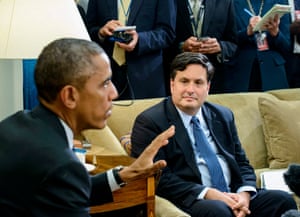 In this file photo taken on October 22, 2014 Ebola response coordinator Ron Klain (R) listens while US President Barack Obama makes a statement to the press on the Canadian Parliament shooting after their meeting in the Oval Office of the White House in Washington, DC. - US President-elect Joe Biden on November 11 announced he has chosen Ron Klain, a seasoned Democratic operative, as his chief of staff, his first public White House personnel choice. “Ron has been invaluable to me over the many years that we have worked together,” Biden said in a statement on the 59-year-old who served as chief of staff for Biden when he was vice president.