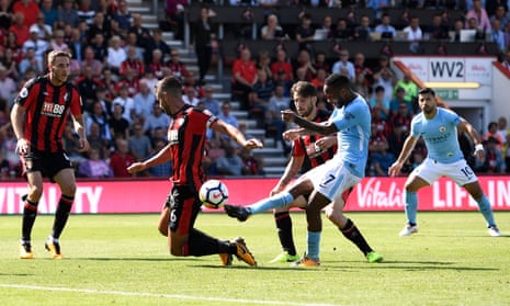 Raheem Sterling puts City into the lead (via a deflection off Andrew Surman).