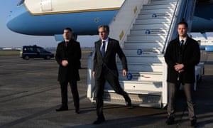 US Secretary of State Antony Blinken (C) disembarks his plane at Paris-Le Bourget Aiport, north of Paris as he arrives for his visit to Paris yesterday.