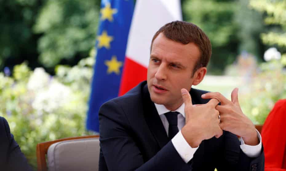 Emmanuel Macron photographed during his interview with eight European newspapers on the terrace of the Palais de l’Elysée.