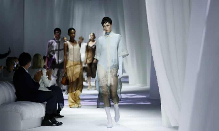 Models walk the runway at the Fendi fashion show during Milan fashion week.