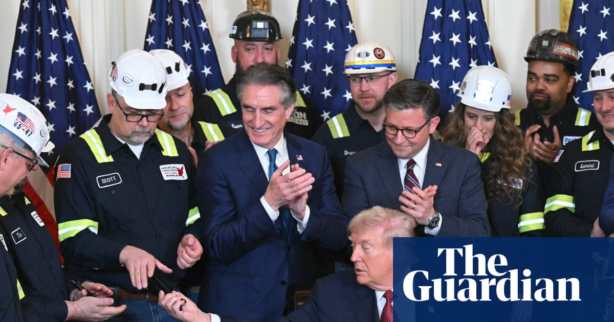 Donald Trump beams as coal executives thank him for ordering the U.S. military to keep buying their product, heroically defending America from the terrifying threat of an actually competitive energy market.