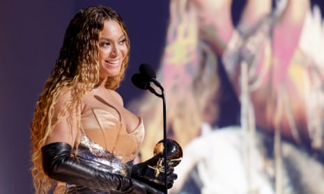 Beyoncé accepts an award at the 65th Annual Grammy Awards