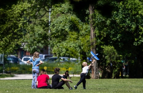 A child plays with an airplane toy at Maksimir Park during the May Day (Labour Day) celebrations marking the International Workers' Day, in Zagreb.