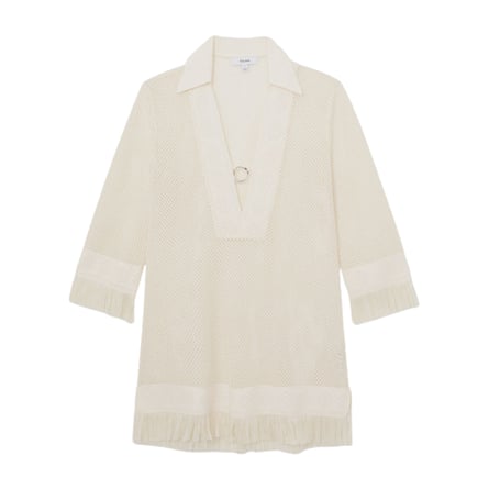 Reiss fabienne crochet fringe-trim beach dress in ivory
