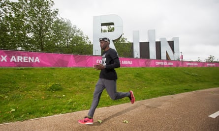 Charlie Dark running in the Olympic park in Stratford, east London.