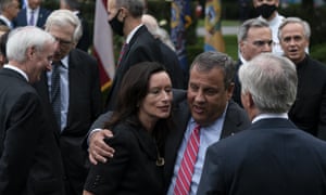 Former New Jersey governor Chris Christie, second from right. Notre Dame President Father John Jenkins stands at back right.
