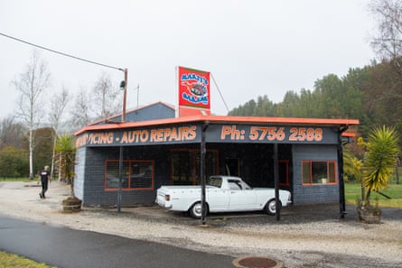 Marty Robinson walks back in to his Porepunkah mechanic business, Marty’s Garage
