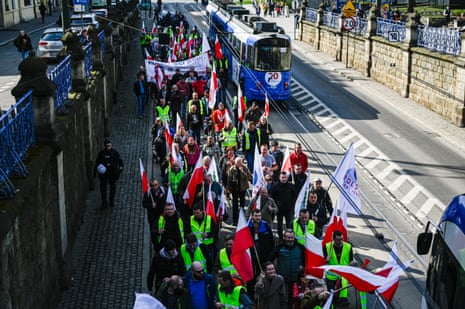 Polish farmers taking part in a protest against the EU green deal and the import of Ukrainian grain in Krakow, Poland, on Wednesday.