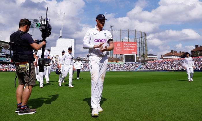 Ben Stokes walks off the field at lunch.