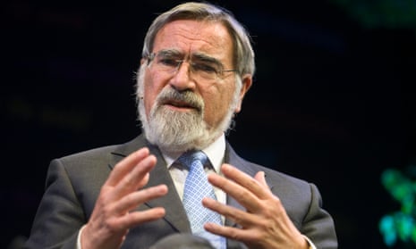 Jonathan Sacks speaking on stage at the Hay festival