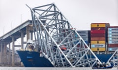 Wreckage from the Francis Scott Key Bridge remains on top of the cargo ship Dali