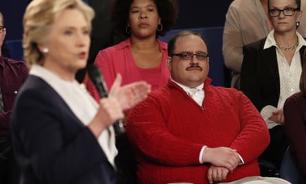 Kenneth Bone listens as Hillary Clinton responds during the second presidential debate.