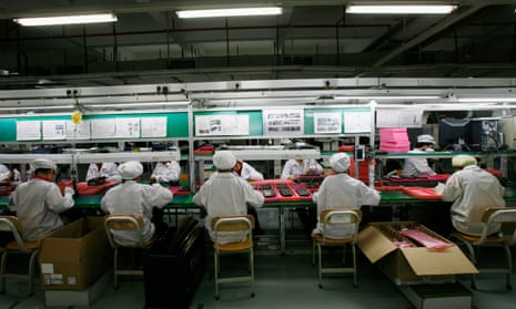 File image of workers at a Foxconn factory in China. 