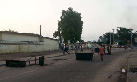 Protesters set up makeshift barricades on a road in Brazzaville, in the Republic of Congo, on 4 April.