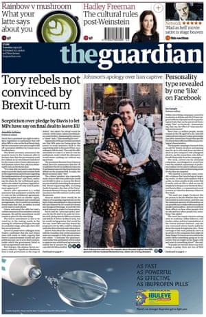 Guardian front page, Tuesday 14 November 2017