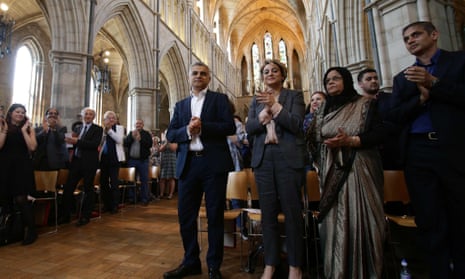 Sadiq Khan with his wife Saadiya his swearing-in ceremony at Southwark cathedral.