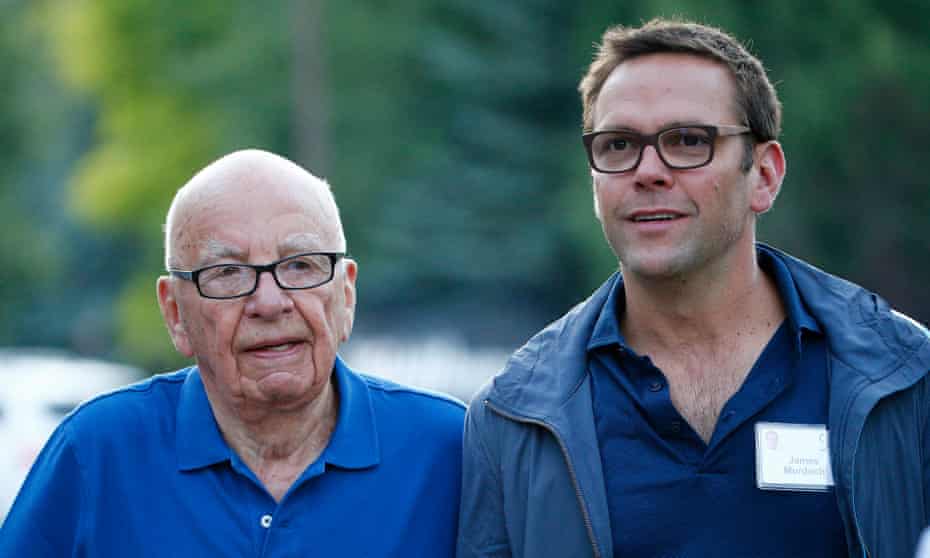 Rupert Murdoch, left, with his son James in Idaho in 2014. 