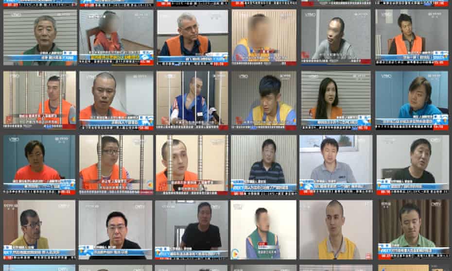 A composite image of some of the people forced to make televised confessions in China.