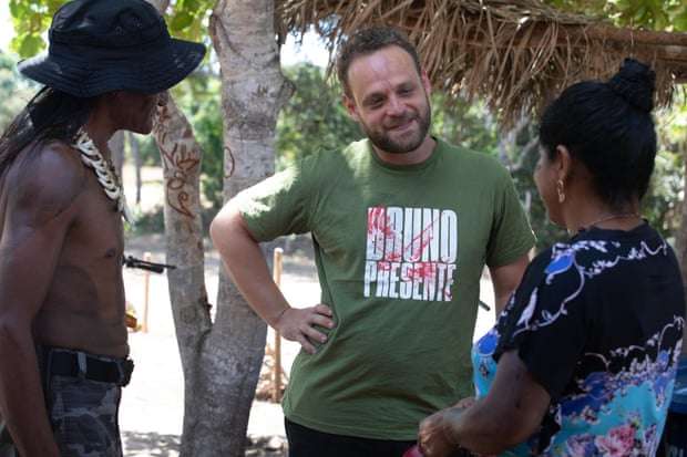 Indigenous health specialist Lucas Albertoni at the summit wearing a T-shirt that reads: “Bruno is here”