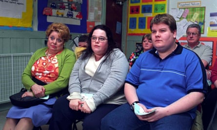 Fat Friends, 2002, with from left: Lynda Baron, Lisa Riley and James Corden.