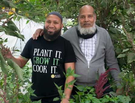 Mohammed Shah Elias, right, at his Walsall allotment, with nephew Mothin Ali