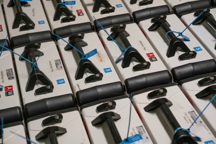 Voting machines are kept inside a locked vault inside election office at the Hillsdale county courthouse.