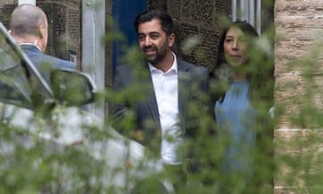 Humza Yousaf and his wife, Nadia El-Nakla, leave Bute House after he announced his resignation as SNP leader.