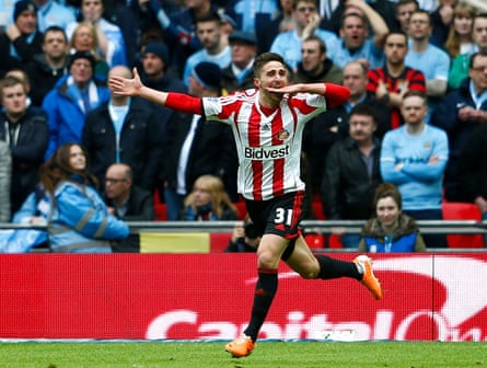 Sunderland’s Fabio Borini celebrates after opening the scoring in the 2014 League Cup final against Manchester City.