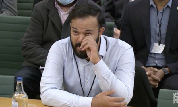 Azeem Rafiq wipes away tears while giving evidence to the digital, culture, media and sport committee in November