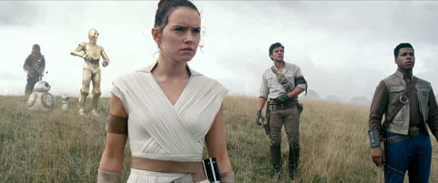 The gang's all here … from left, Chewbacca, BB8, C-3PO, Rey, Poe and Finn.