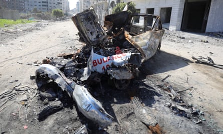 Wreckage of the ambulance in which two crew were killed who had gone to rescue Hind Rajab