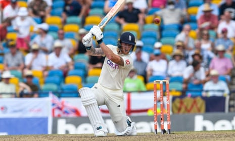 England’s Ben Stokes hits another boundary in his superb hundred against West Indies.