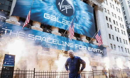 Richard Branson outside the New York Stock Exchange before Virgin Galactic’s listing in October 2019.