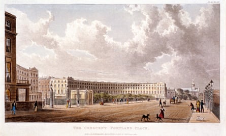The Crescent in Portland Place, Marylebone, in 1822. Sections of London were sealed off from the public.