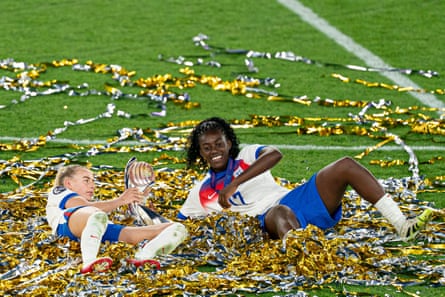 Chloe Kelly and Michelle Agyemang dishonesty down successful celebration