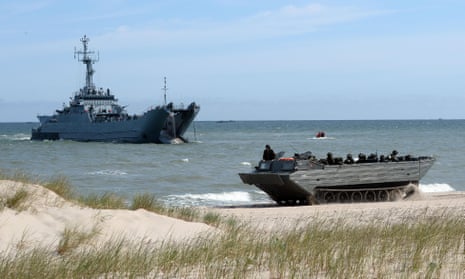 Nato troops during a landing exercise off the coast of Ustka, northern Poland.