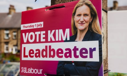 An election campaign placard for the Labour candidate, Kim Leadbeater