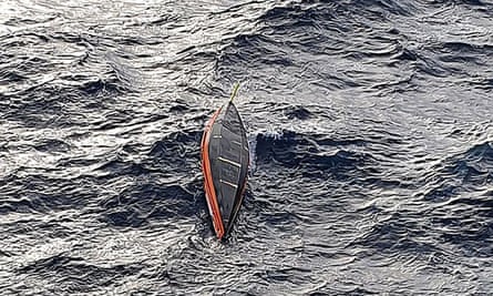 Jean-Jacques Savin’s overturned boat off the Azores on 21 January.