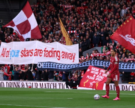 Virgil van Dijk controls the ball during the game against Manchester City at Anfield