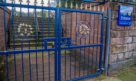 Locked gates at a school in Woolton, Liverpool