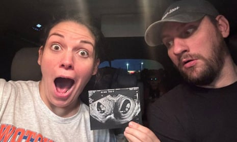 Kelsey Hatcher and her husband Caleb Hatcher on 23 May 2023, after finding out she was carrying two babies in both wombs.