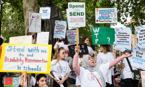 Campaigners demonstrate in London in 2019 for improved funding for local authorities to support SEN young people and their families.