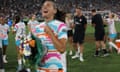 Alex Morgan is soaked in champagne after playing her final match for San Diego Wave against the North Carolina Courage.