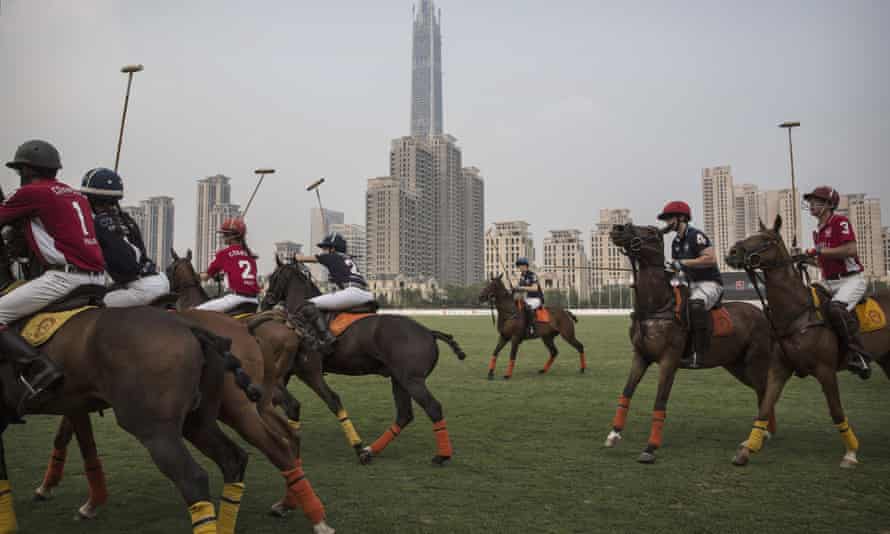 Polo teams from Oxford and Cornell universities at the Tianjin Goldin Metropolitan Polo Club in Tianjin in 2016.